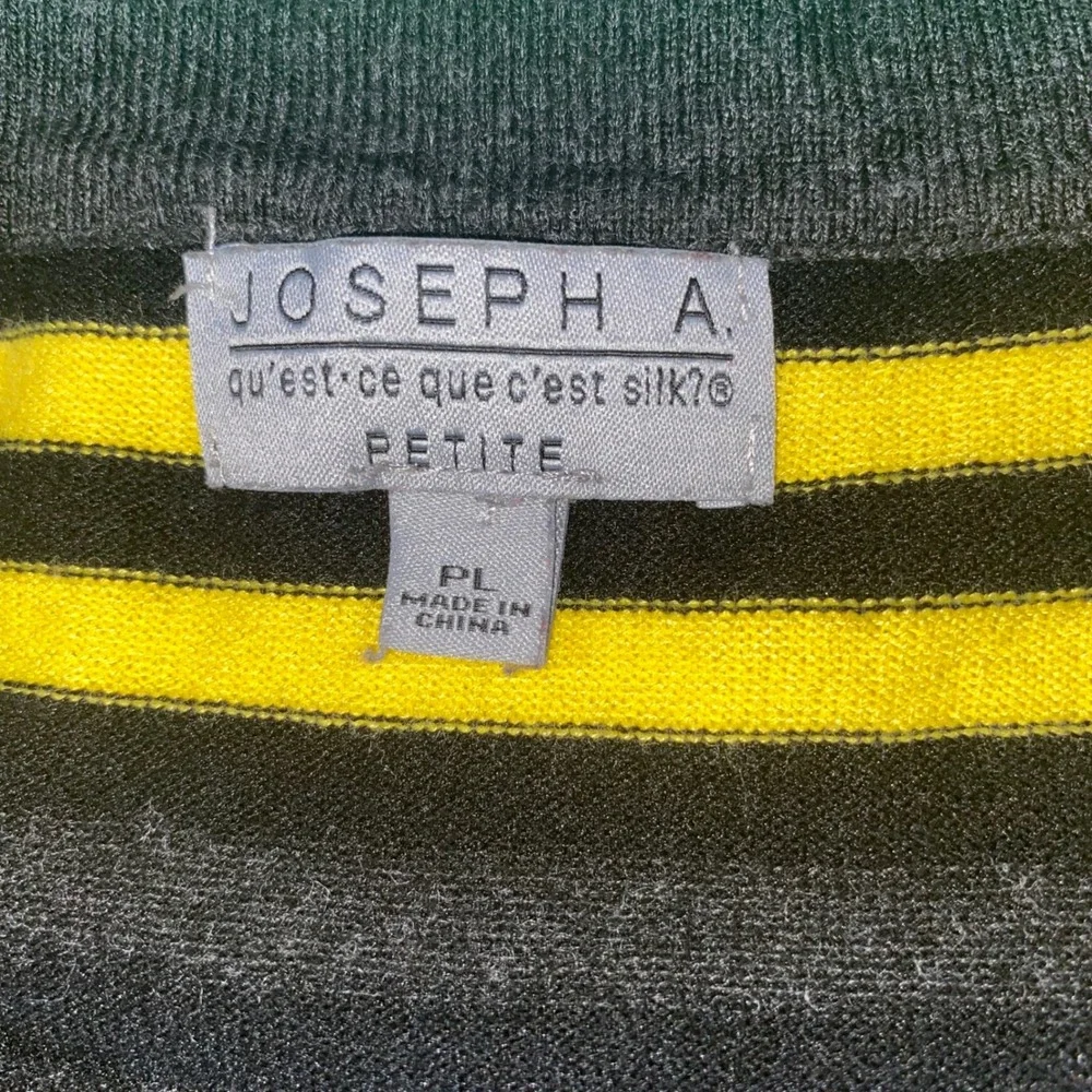 Joseph A Petite Sweater Striped Gray Blue Yellow Knit 3/4 Sleeve Top‎